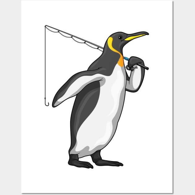 Penguin Fisher Fishing rod Wall Art by Markus Schnabel